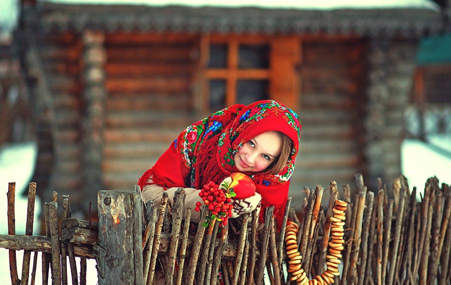 Sexy girl Women in Slavic costumes in Helsinki