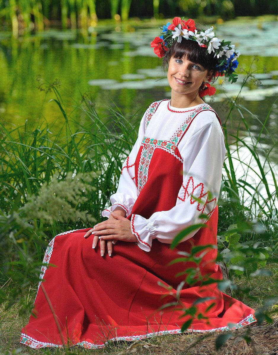 Beautiful girl Girls in Slavic costumes in Helsinki