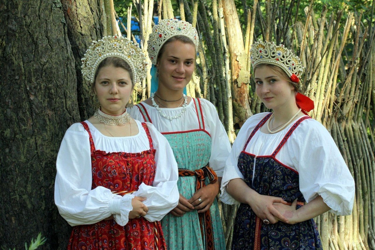 Sexy model Girls in Slavic costumes in Helsinki
